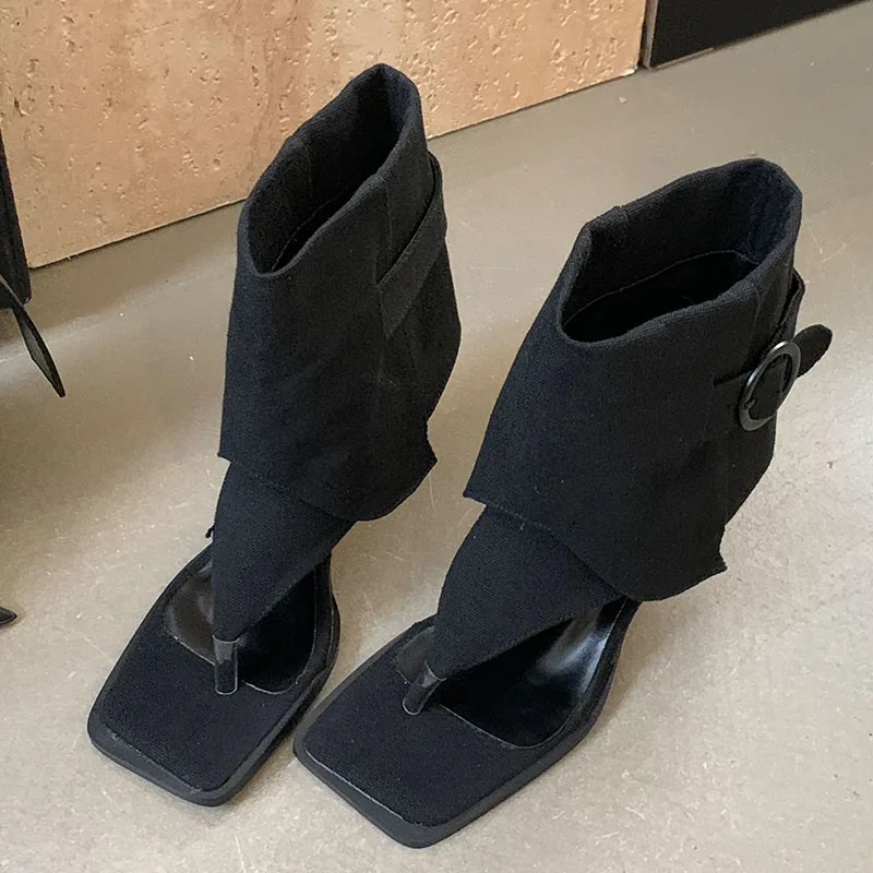 Ladies Short Boots Footwear With 6CM Heels Shoes Female Slip On Shoes Fashion Denim Modern Women Ankle Boots Flip flops