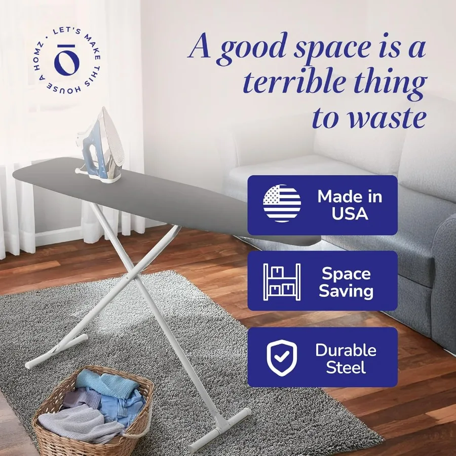 لوح كي الملابس على شكل حرف T، محمول مدمج وقابل للطي بحجم قياسي قابل للتعديل مع وسادة إسفنجية وغطاء قطني، فحمي Gr #5