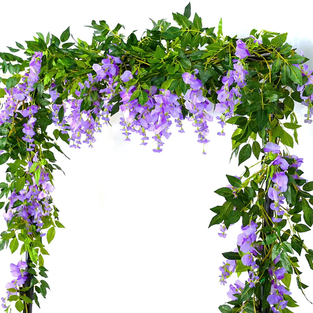 2 stks 7ft Kunstmatige Zijdebloem Garland Blauweregen Bloesem Wijnstok Bloemenkrans Garland Bruiloft Home Decor Huwelijksboog Bloemen Decor