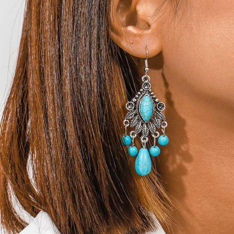 Bohemian Turquoise Water Drop Earrings for Women Brincos Femme Dangle Hook Earrings Girls Party Jewelry Gift
