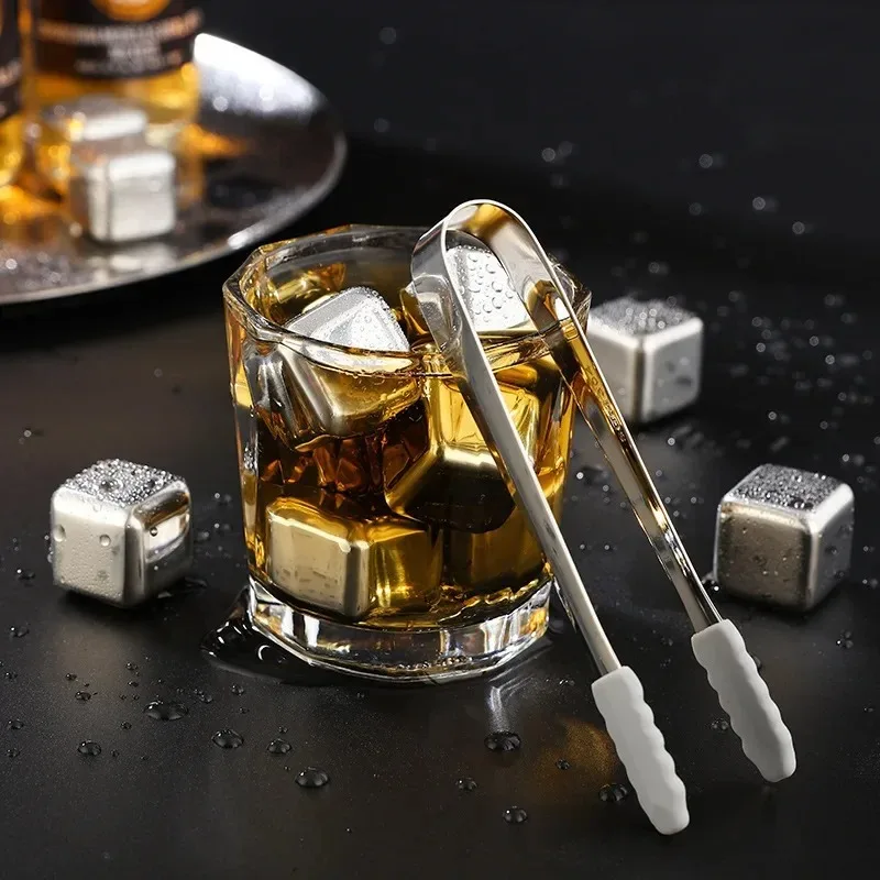 4/6/8 Pcs Stainless Steel Ice Cubes Set Whisky Cooler Bar Accessories Reusable Chilling Stones for Chilling Rock Party Bar Tool