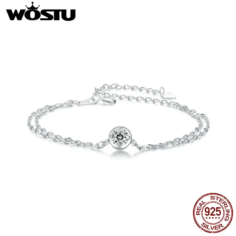 WOSTU 5MM 0.5CT Moissanite Double Layer Chain Bracelet Women 925 Sterling Silver Wedding Link Bracelets GRA Certified Jewelry