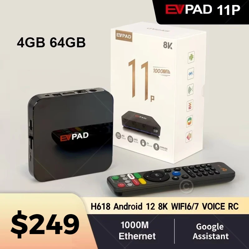 Evpad 11P TV BOX Allwinner H618 Android 12 Smart TV Box Voice RC 4GB 64GB WIFI6 BT5.2 1000M Set Top Box 8K Media Player