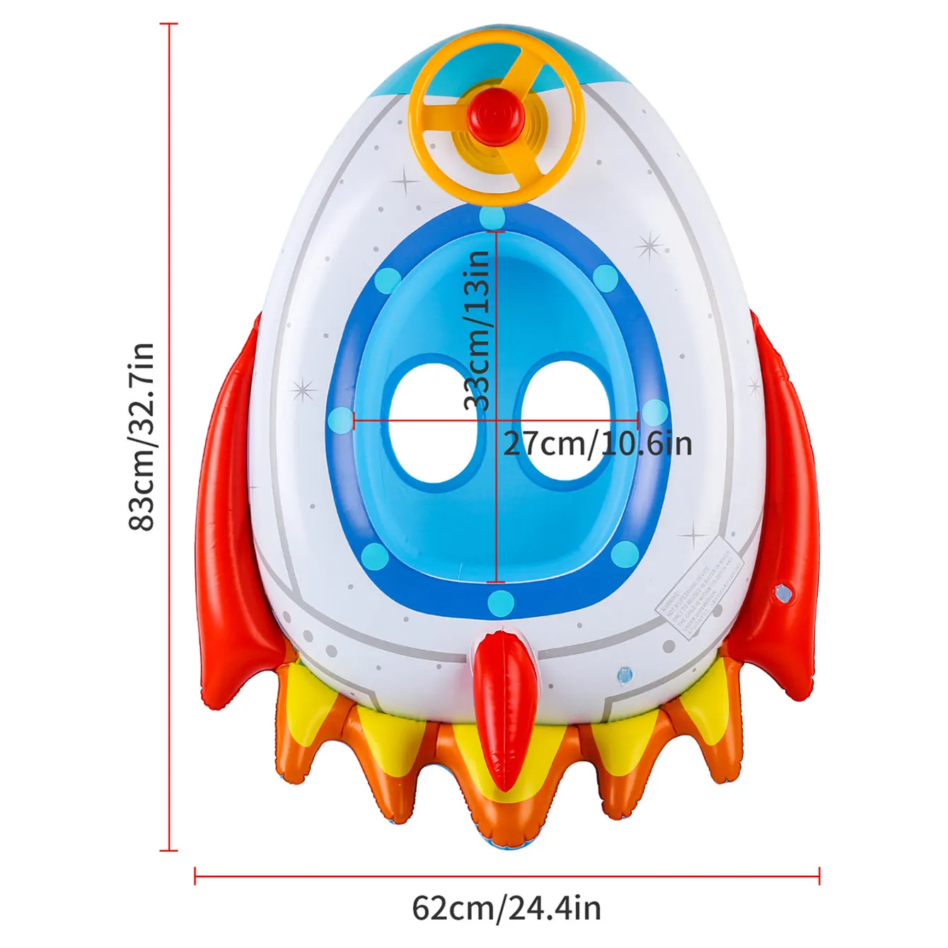 1PC ロケット型の厚みのあるインフレータブルシートリング、ステアリングホイール付き、夏の脇の下のフロート、プールやビーチパーティー用