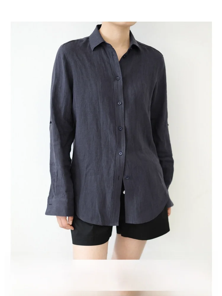 

Классический льняной женский облегающий длинный топ на пуговицах, приятный для кожи, дышащий, однотонный, весна 2024