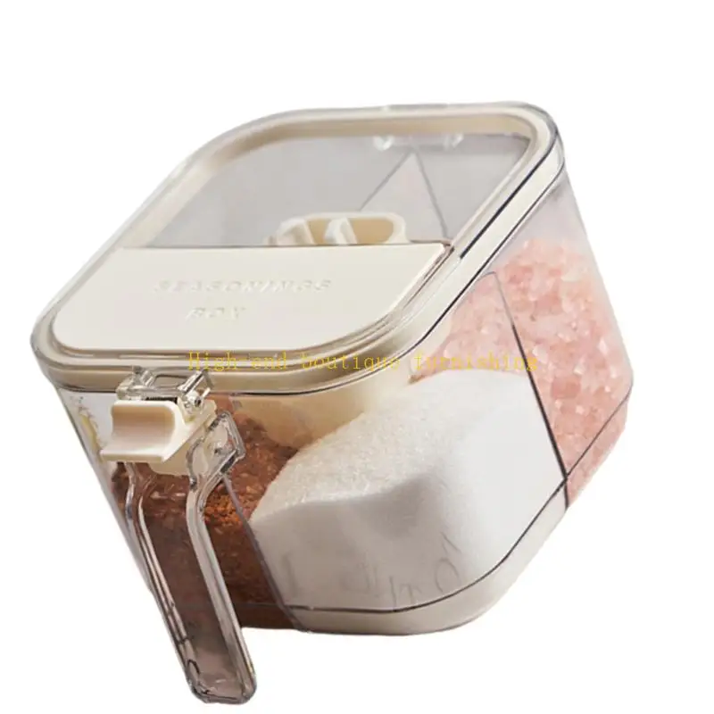 L9NB 4 Section Plastic Spices Organizers Sealed Lid Kitchen Countertops Essential