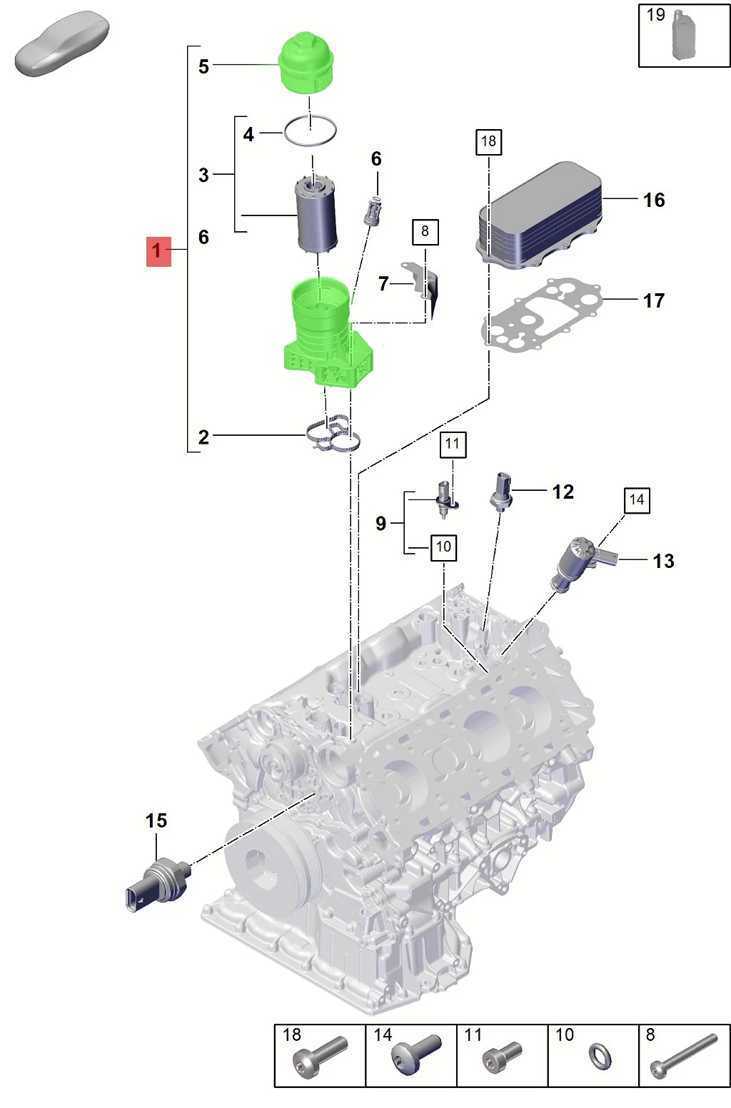 PAB115401 Oil cooled Oil Filter Housing Assembly Cayenne 9YA Macan95B Panamera 971 2.9T Improved version of aluminum