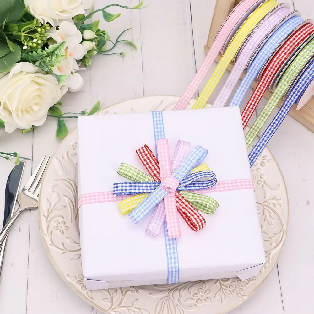 50Yards Gingham Ribbons for Wedding Christmas Party Decorations Gifts Wrapping DIY Crafts Bow Hair Plaid Ribbon Packaging Fabric