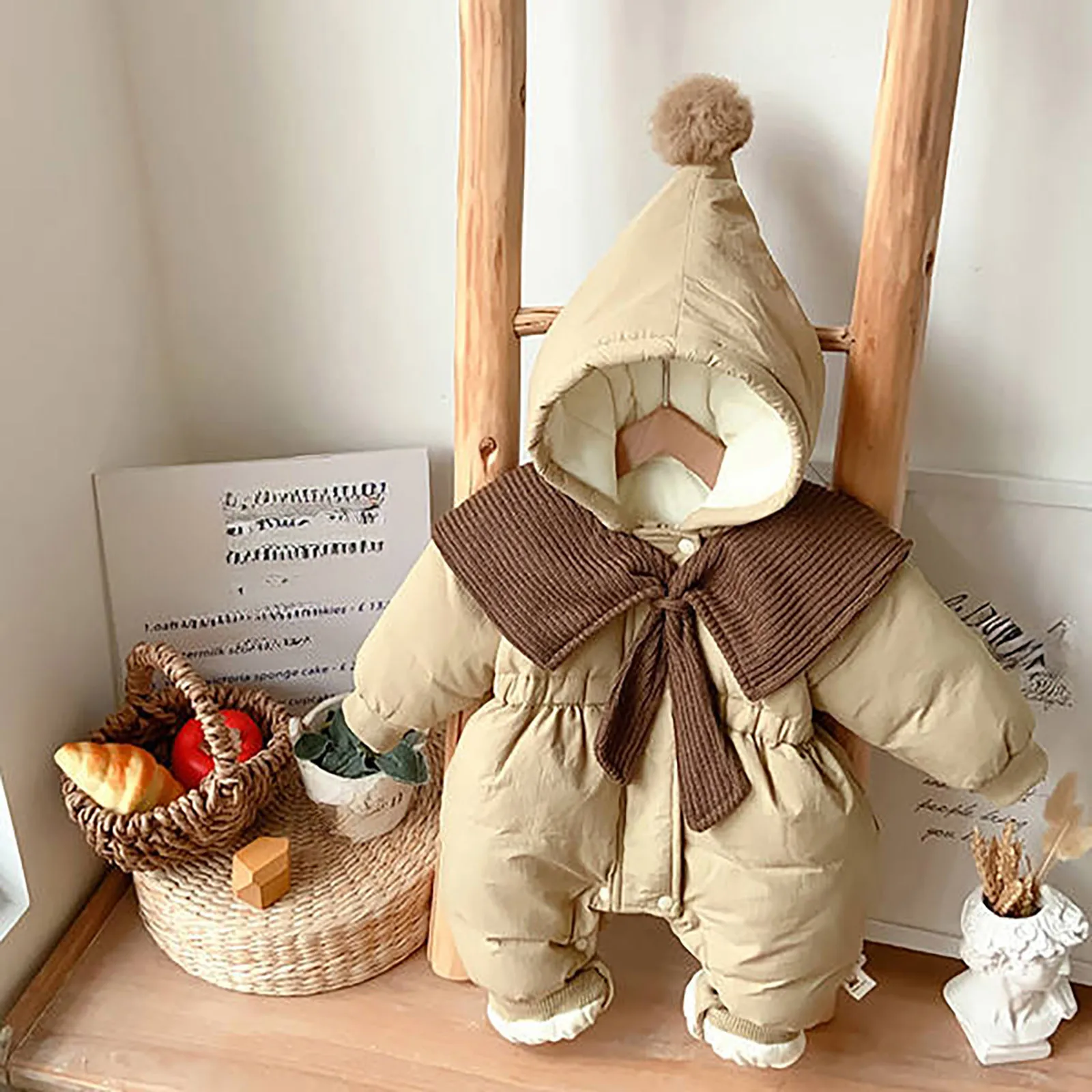 

Infant Toddler Hooded Outdoor Clothing Kids Fleece Jumpsuit Romper Baby Girls Winter Warm Down Jacket With Shawl For 0-2Years