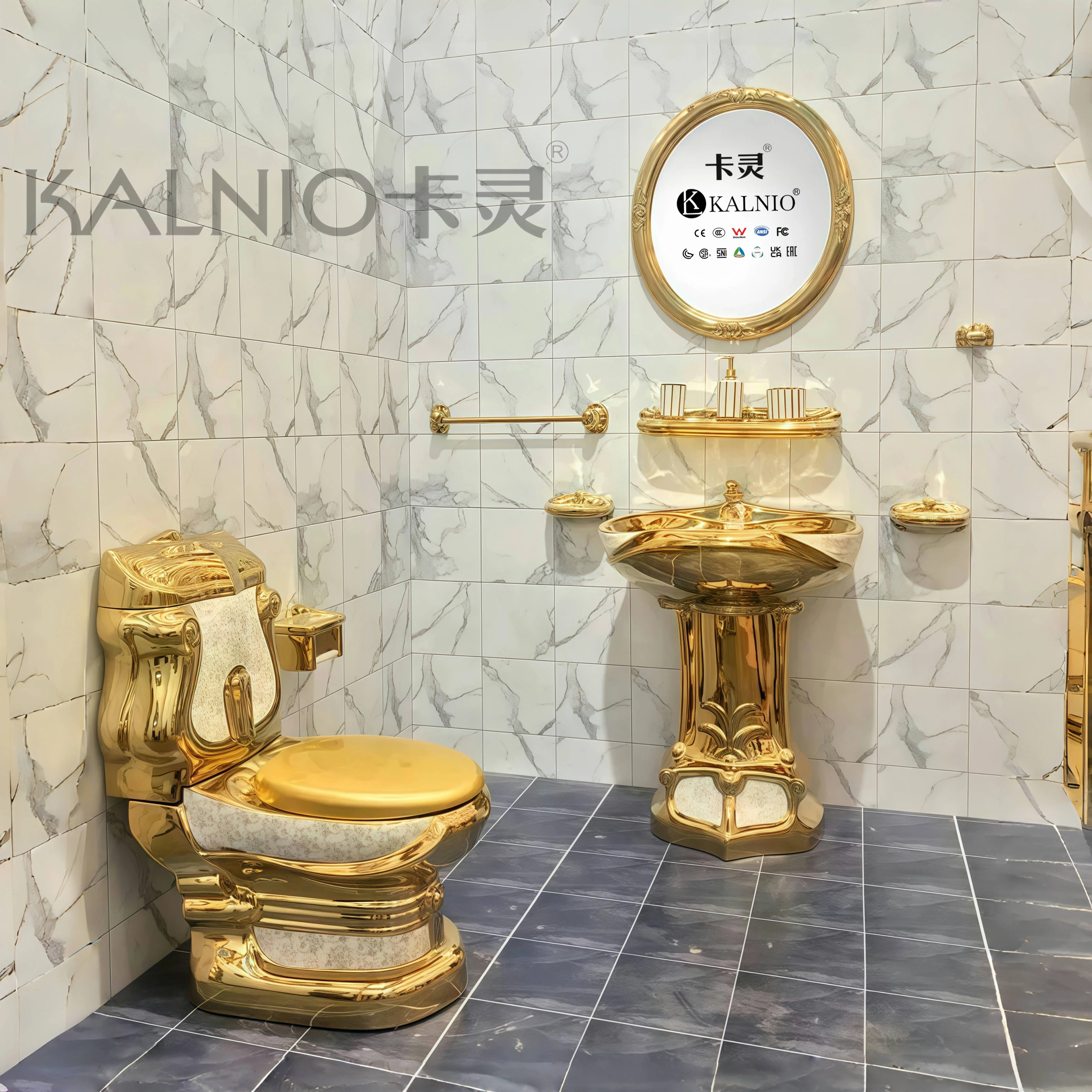 

Европейская элитная керамическая унитазная колонна с золотым гальваническим покрытием для отелей и вилл, интегрированная для ванной комнаты, раздельная колонна, S-образный сифон