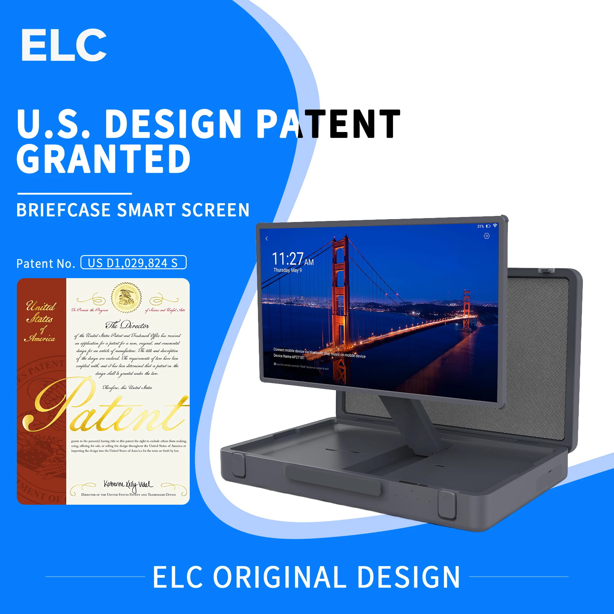 ELC 27 Inch Portable Smart TV Android 14 System Touch Screen Briefcase Monitor Suitcase Tablet with Source Factory