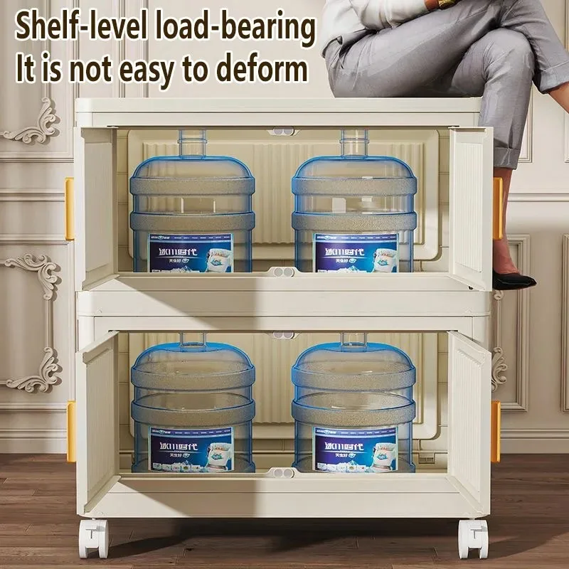 Multifunction Foldable Storage Cabinet Dustproof Wardrobe Sundries Cabinet Closet Organizer with Wheel