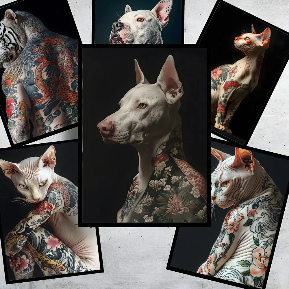 Domineering animal tattoo cool Poster Self-adhesive Art Waterproof Paper Sticker Coffee House Wall Decor