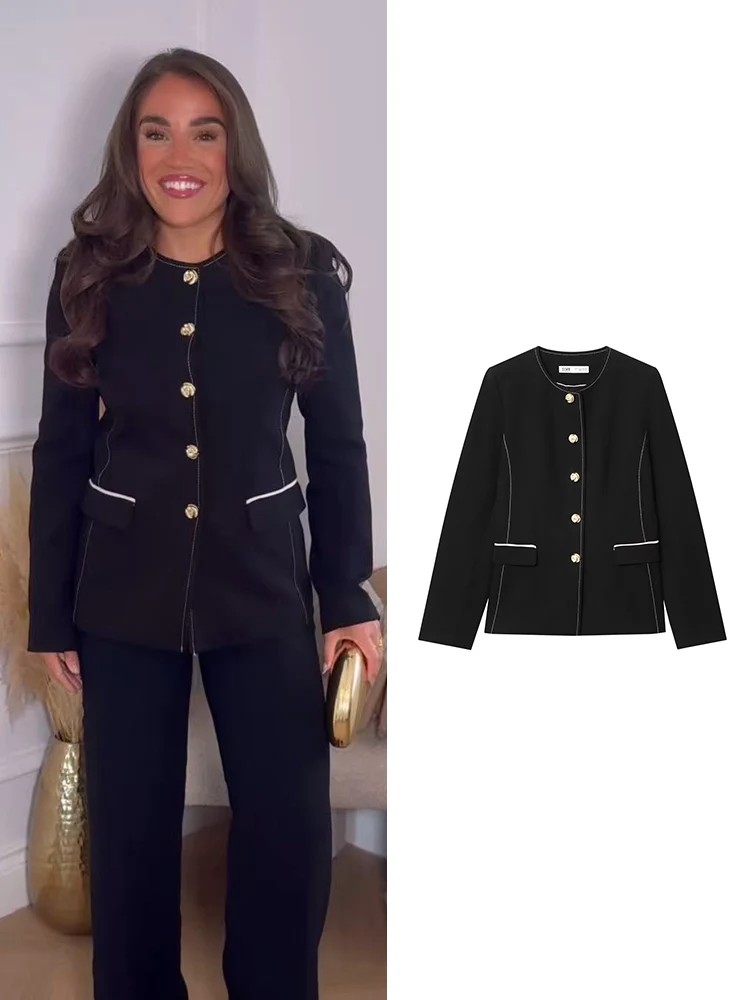 

Элегантное женское тонкое яркое короткое пальто, осеннее новое пальто с круглым воротником и длинными рукавами, винтажное шикарное пальто на пуговицах, модная одежда