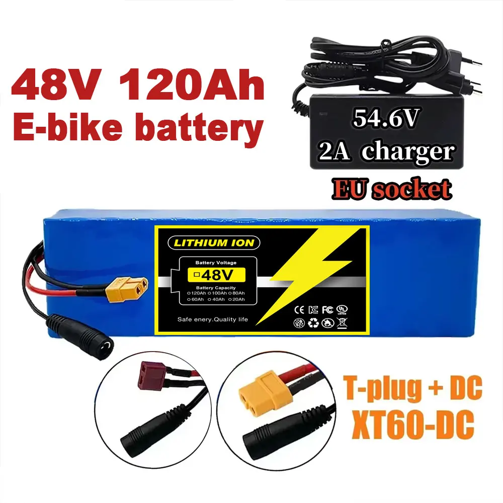 

New 48V 120000mAh 2000W 13S3P XT60 48V Lithium-ion Battery Pack, Lithium Iron Phosphate Battery 120Ah and 54.6V Charger