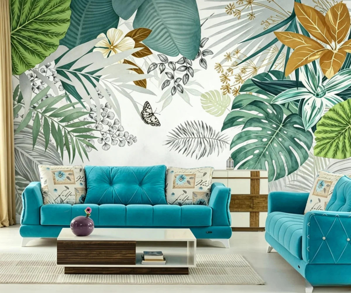 Customize any design wallpaper Nordic tropical jungle Southeast Asian plants flower TV wall background wall 3d wallpaper