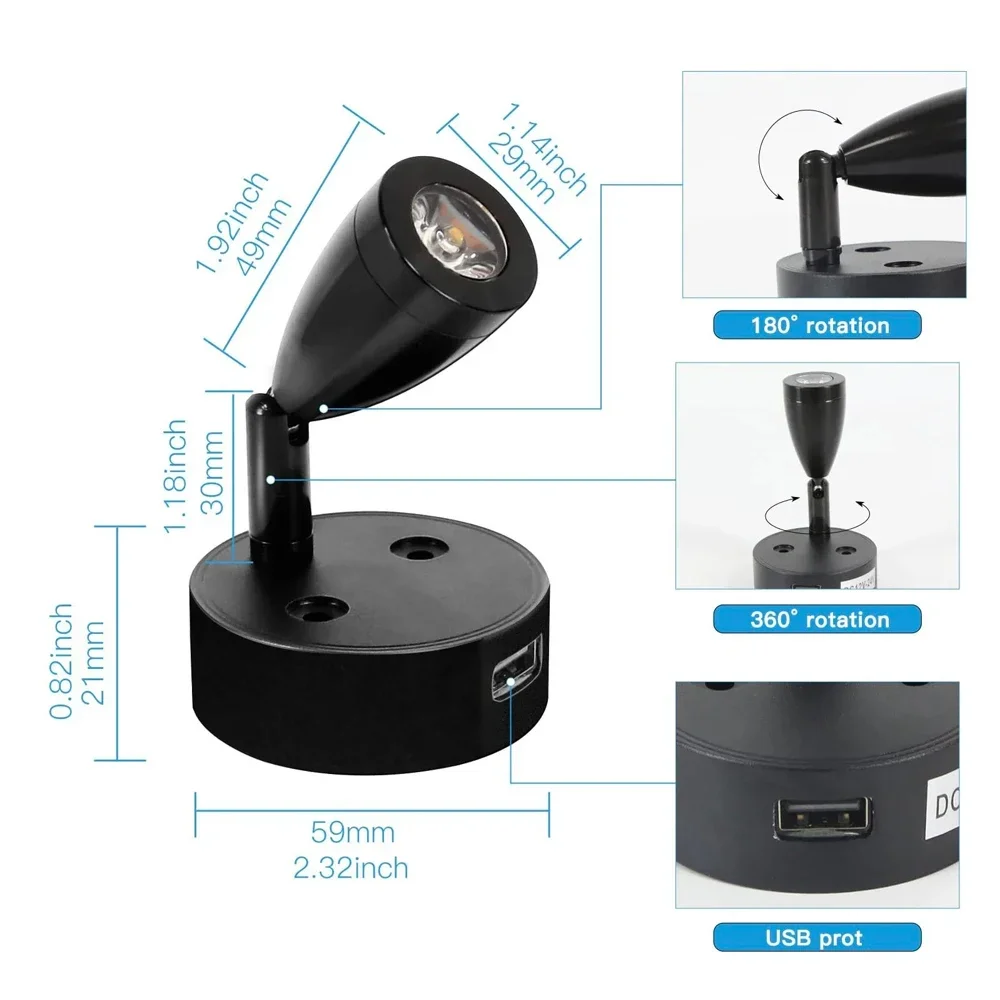 12V 24V Reading Light LED RV Interior With USB Port 5V 2A Switch Spotlight for Boat Yacht Caravan Camper Trailer Dorm Car Access