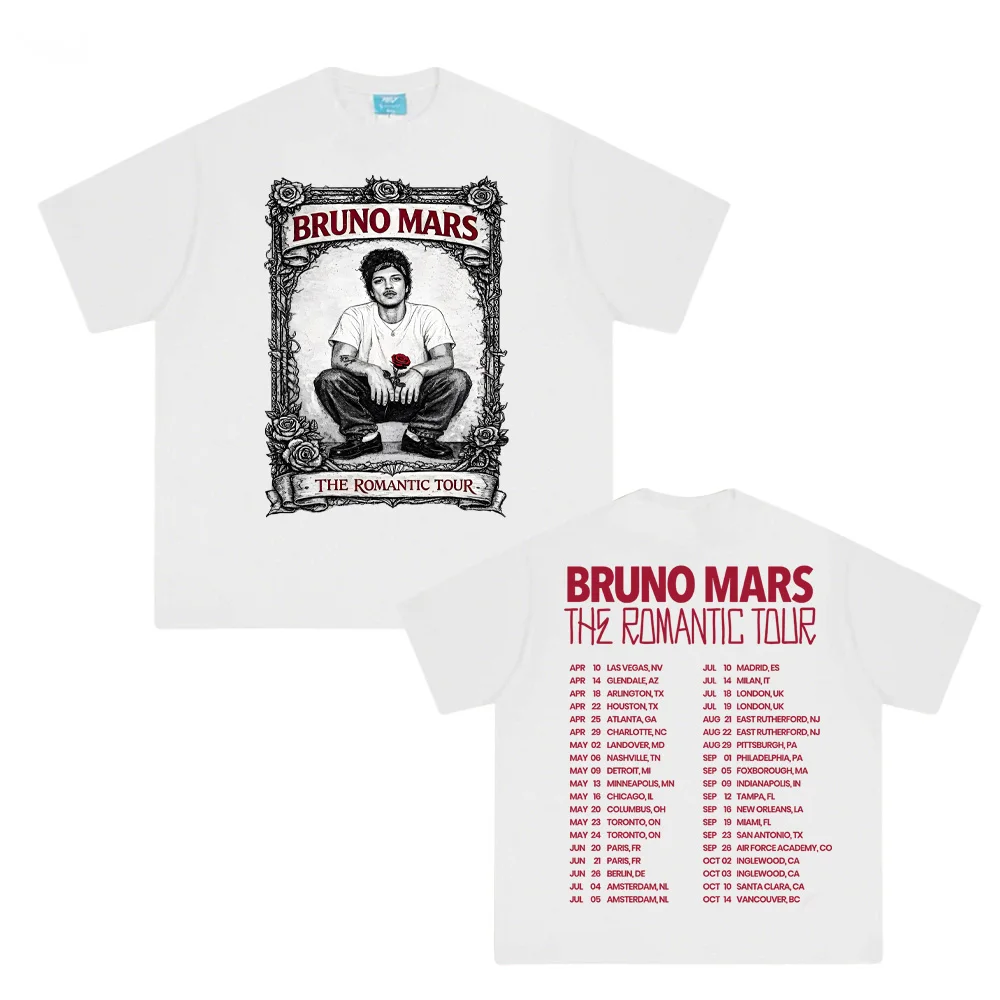 

Футболка Bruno Mars Romantic Tour 2026, концертная футболка в стиле поп-соул, ретро-музыкальный мерч для фанатов, одежда для турне, подарок, удобная женская одежда