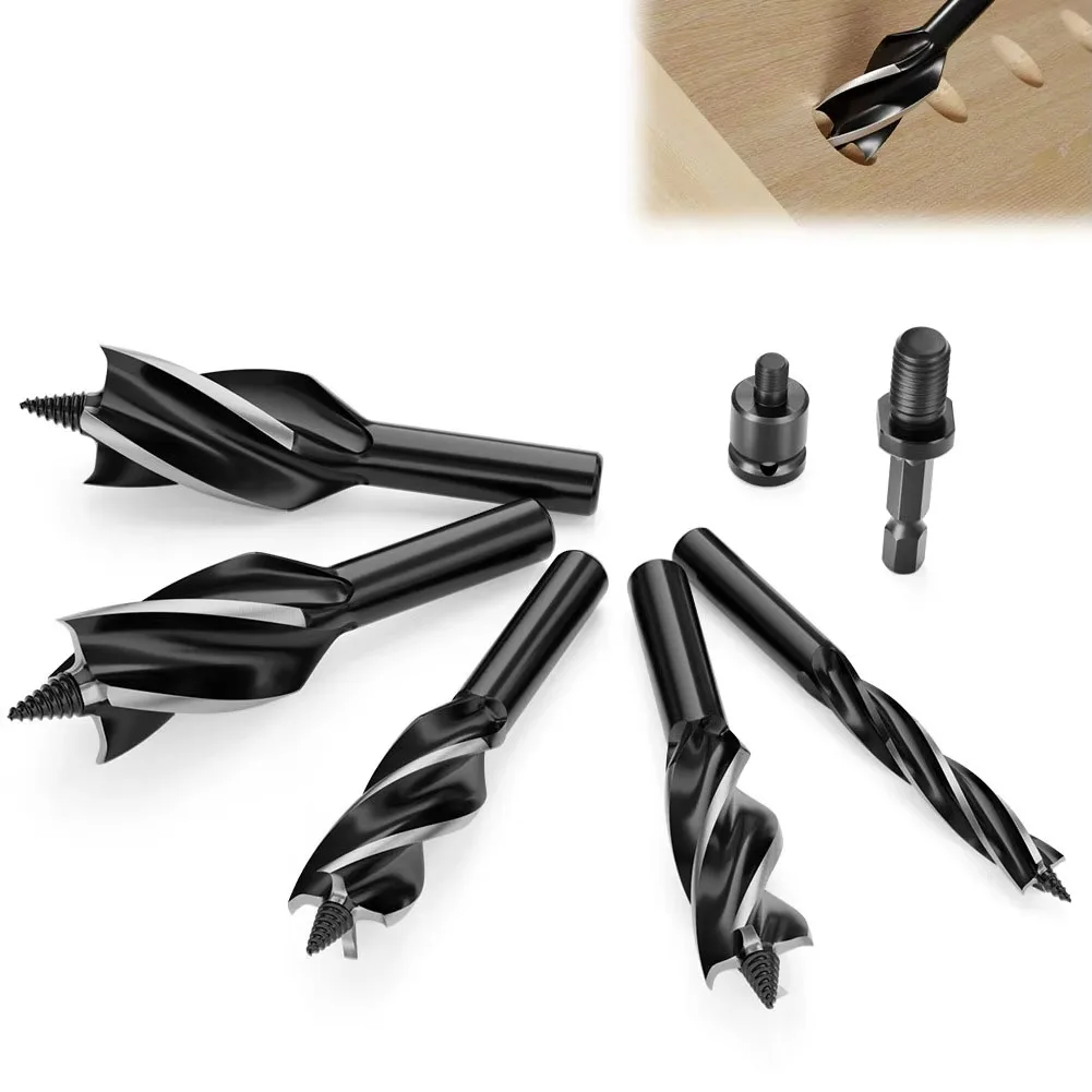 3 Pcs Woodworking Branch Drill Electric Wrench Wind Batch Hexagonal Handle Hole Opener Four-slot Four-edged Woodworking Drill