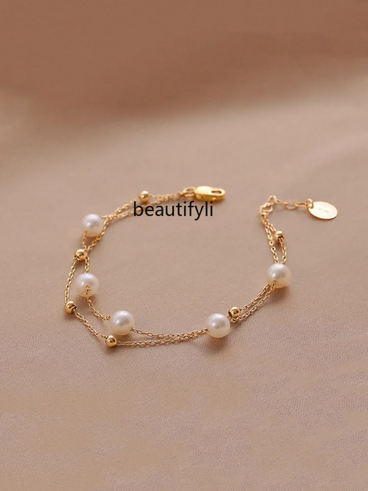 

Natural freshwater pearl bracelet niche design jewelry 14K gold gypsy star