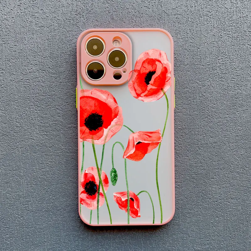 Mohnblüten-Design: Heißrote, stoßfeste Rückseitenhülle für iPhone 17, 16, 12, 13 Pro Max, Mini, 11, 14, 15 Pro Max, XS, X, XR, 7, 8 Plus – Detail 4