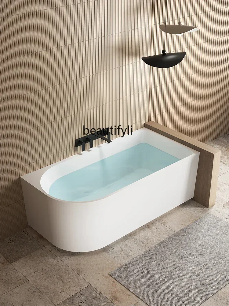 อ่างอาบน้ำอะคริลิกแบบติดผนัง รุ่น 2003Bathroom แบบอิสระ ดีไซน์สว่างสดใส พร้อมขอบด้านซ้ายและขวา เหมาะสำหรับบ้านพักอาศัย อพาร์ทเมนต์ขนาดเล็ก โรงแรม และโฮมสเตย์