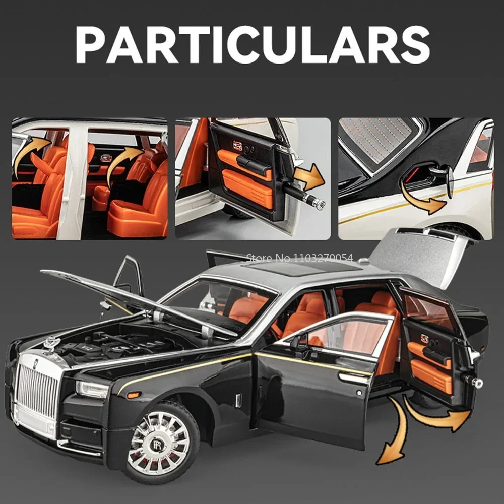 Large 1/18 Rolls-Royce Phantom Alloy Car Model Toys Diecasts Metal Sound And Light Rear-Wheel Pull Back Vehicles Gifts For Boys