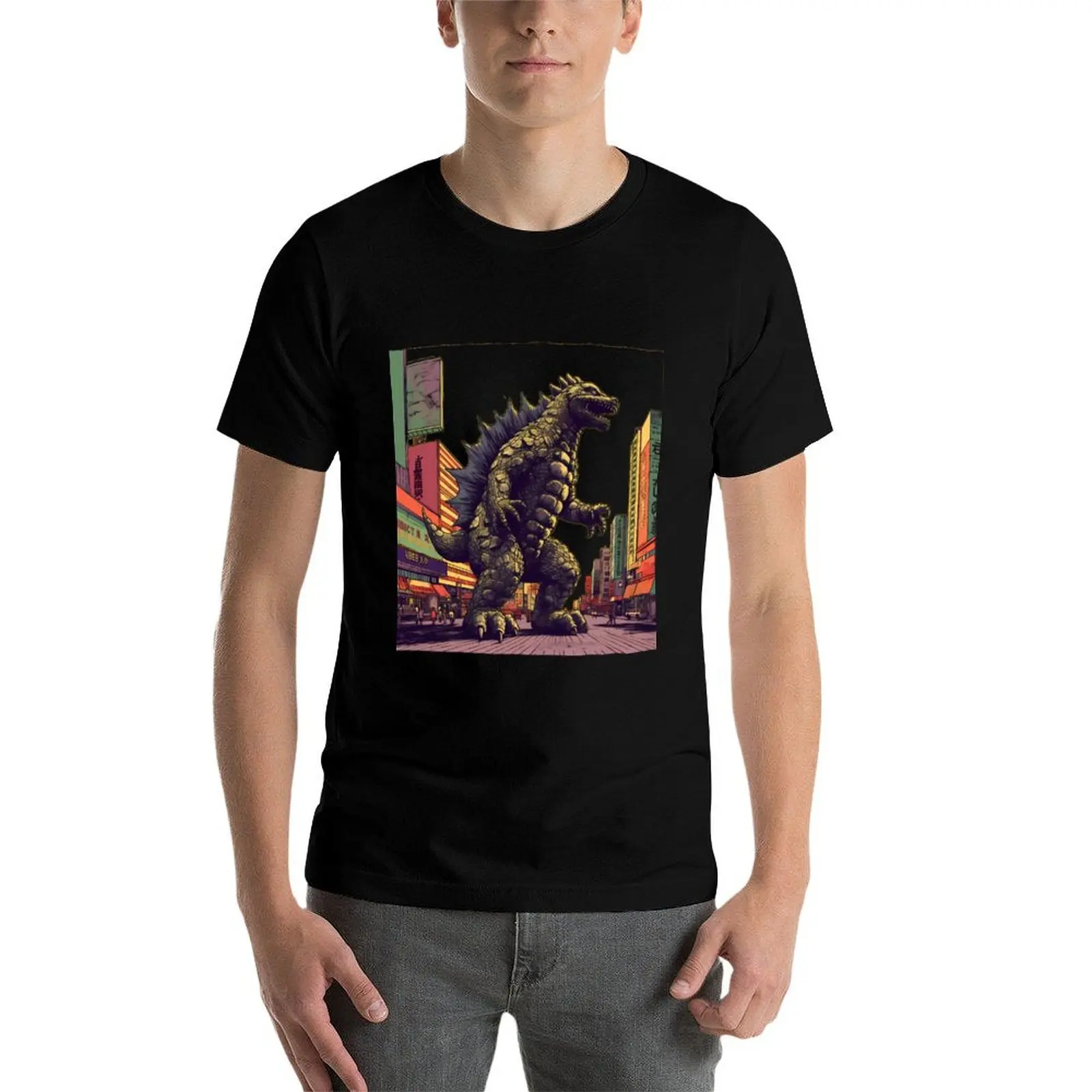 Monster lizard in Tokyo T-Shirt anime shirt oversized graphic tee heavyweight t shirts for men