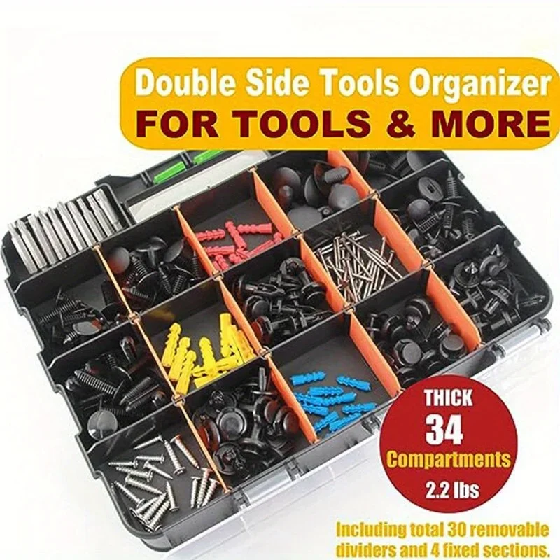 Double Side Tools Organizer Customizable Removable Plastic Dividers Hardware Box Storage Excellent for Screws Nuts Small Parts