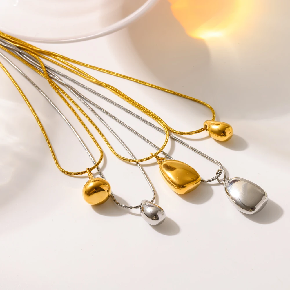 Minimalistische Damen-Halskette mit Tropfenanhänger aus Edelstahl, 18K vergoldet, wasserdicht, alltägliches Schmuckzubehör – Detail 4