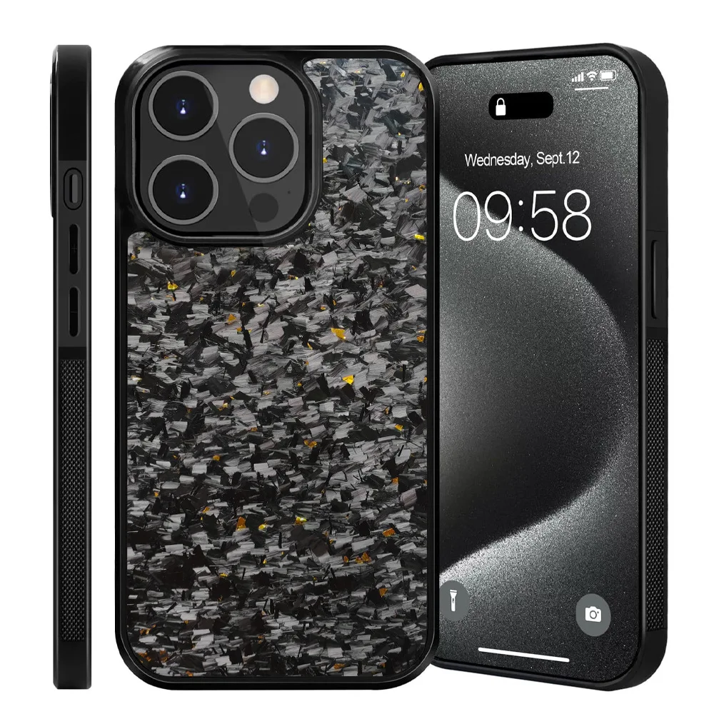 本物の光沢のある鍛造カーボン + TPU ケース iPhone 17 16 15 14 13 12 11 Pro Max 14+ 15+ 耐衝撃 フルプロテクション スマホ背面カバー