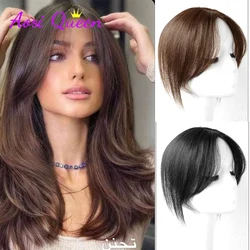 Meio-parte peruca sintética com franja oblíqua, cabelo extensões Clip, testa, Natural sem emenda, francês extensões, oblíquo, Ext, Ext, Ext, Ext, Ext, Ext