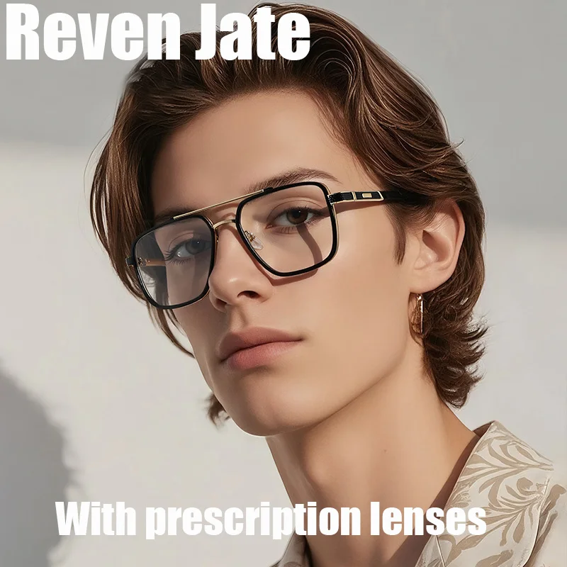 

Reven Jate 97733 Optical Square Frame Glasses Alloy Rx Prescription Eyeglasses for Men And Women Male Female Eyewear
