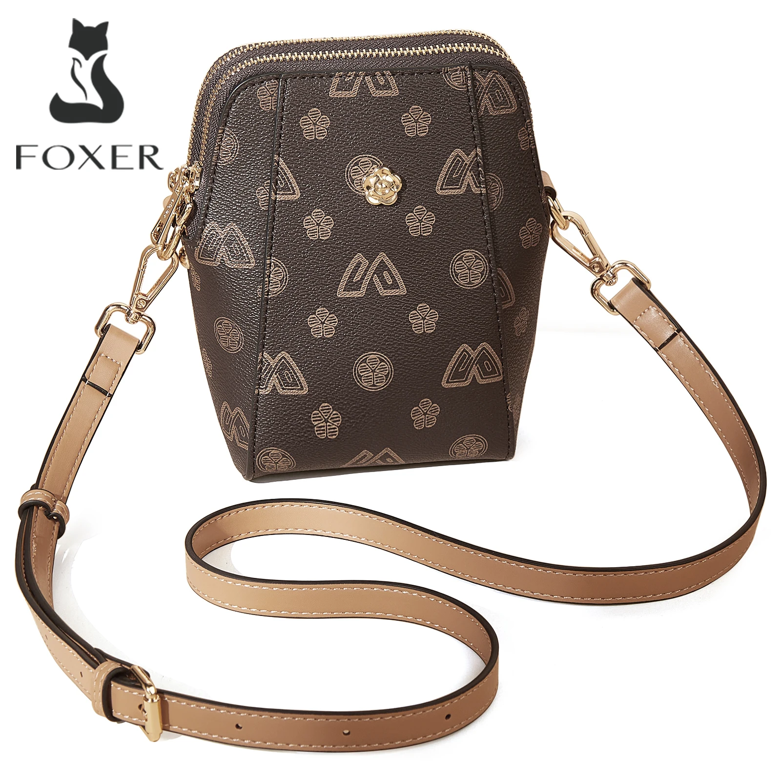 

FOXER Brand PVC Women's Cellphone Bag 2025 Fashion Crossbody Bag Small Chic Shoulder Bag Girl Monogram Zipper Mobile Phone Bag