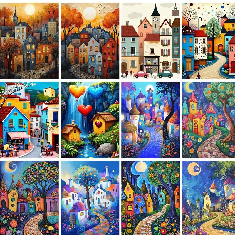 

GATYZTORY Acrylic Painting By Numbers Diy Crafts Colorful House Number Painting On Canvas Picture Drawing Home Decors Handmade G