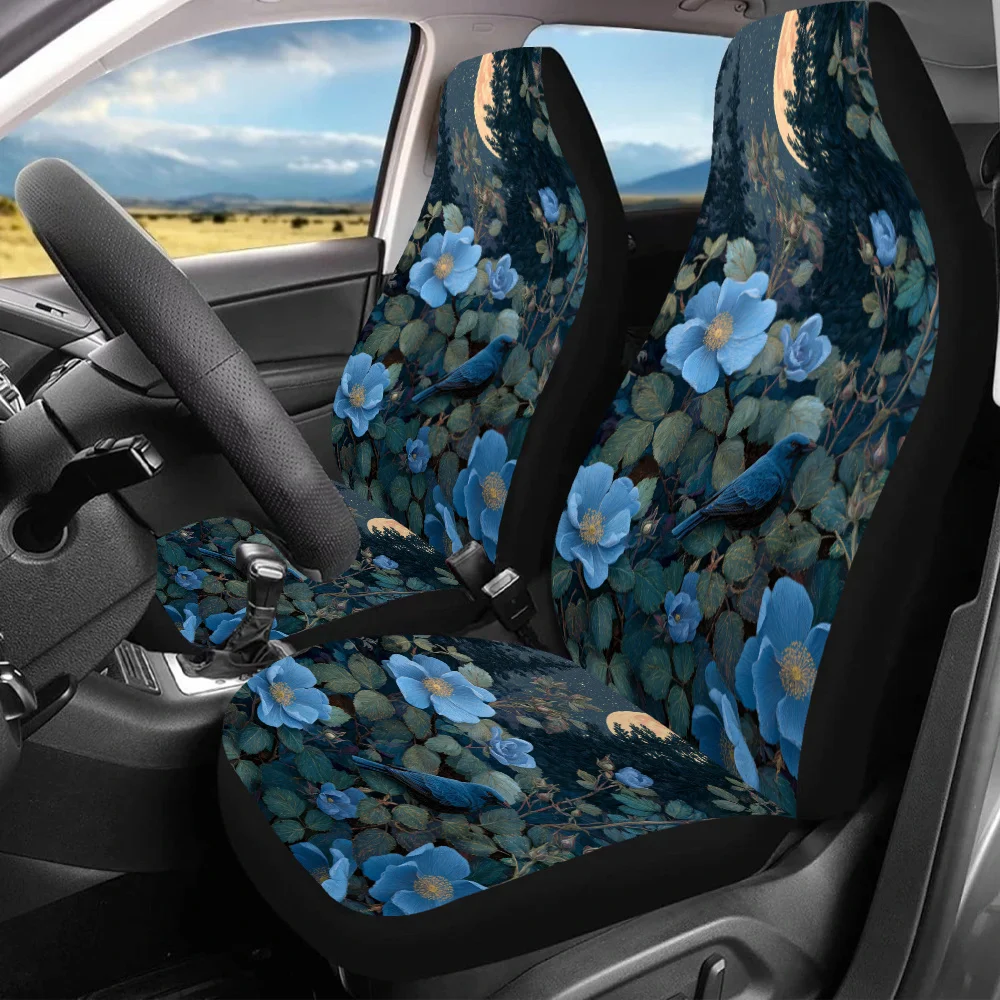 

2pcsMoonlit Blue Blossoms, Print Car Seat Covers For Everyone, Universal Auto Front Seats Protector Fits For Car, SUV Sedan, Enh