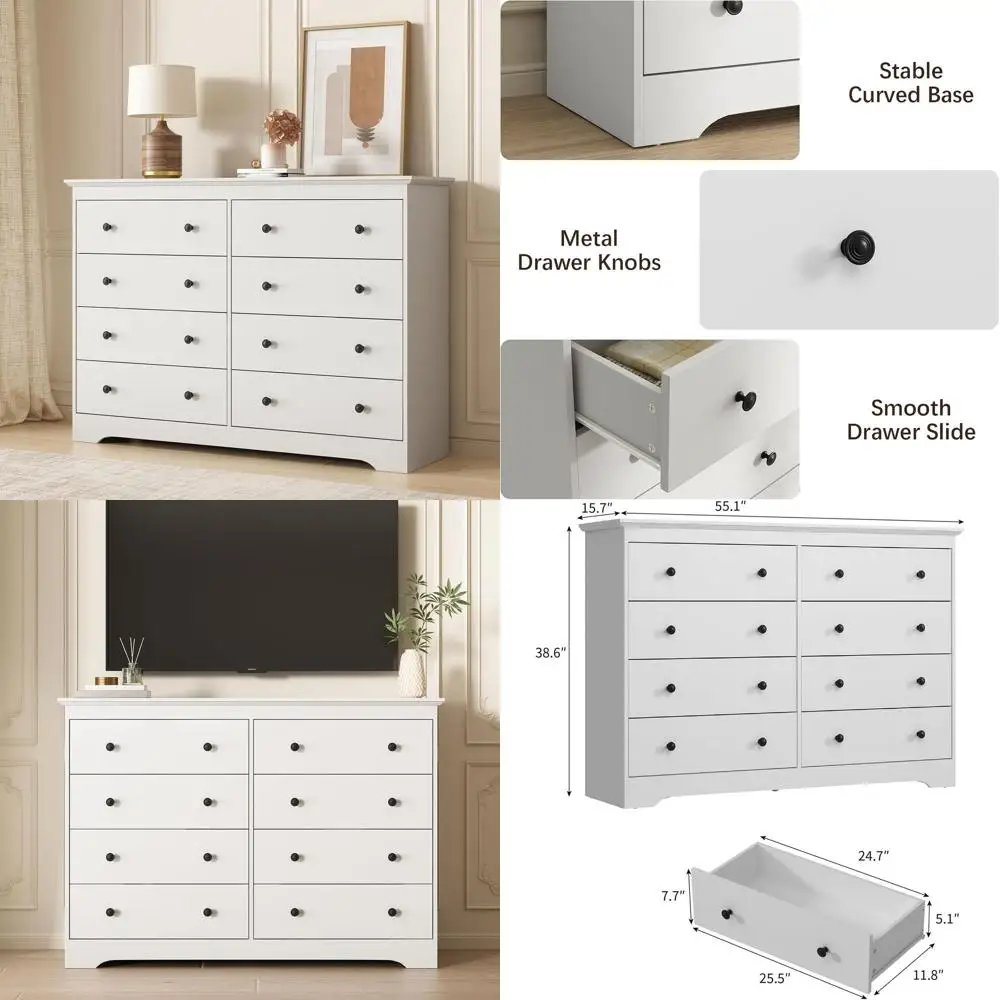 

Элегантный комод с 8 ящиками и большим объемом хранения, цвет Century White, для спальни или прихожей