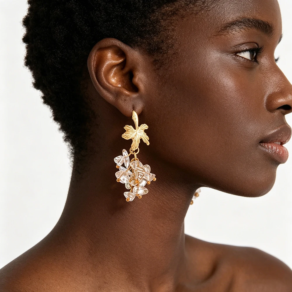 Vintage Gold Plated Leaf Dangl - đánh giá và giá Cluster Stud Ear