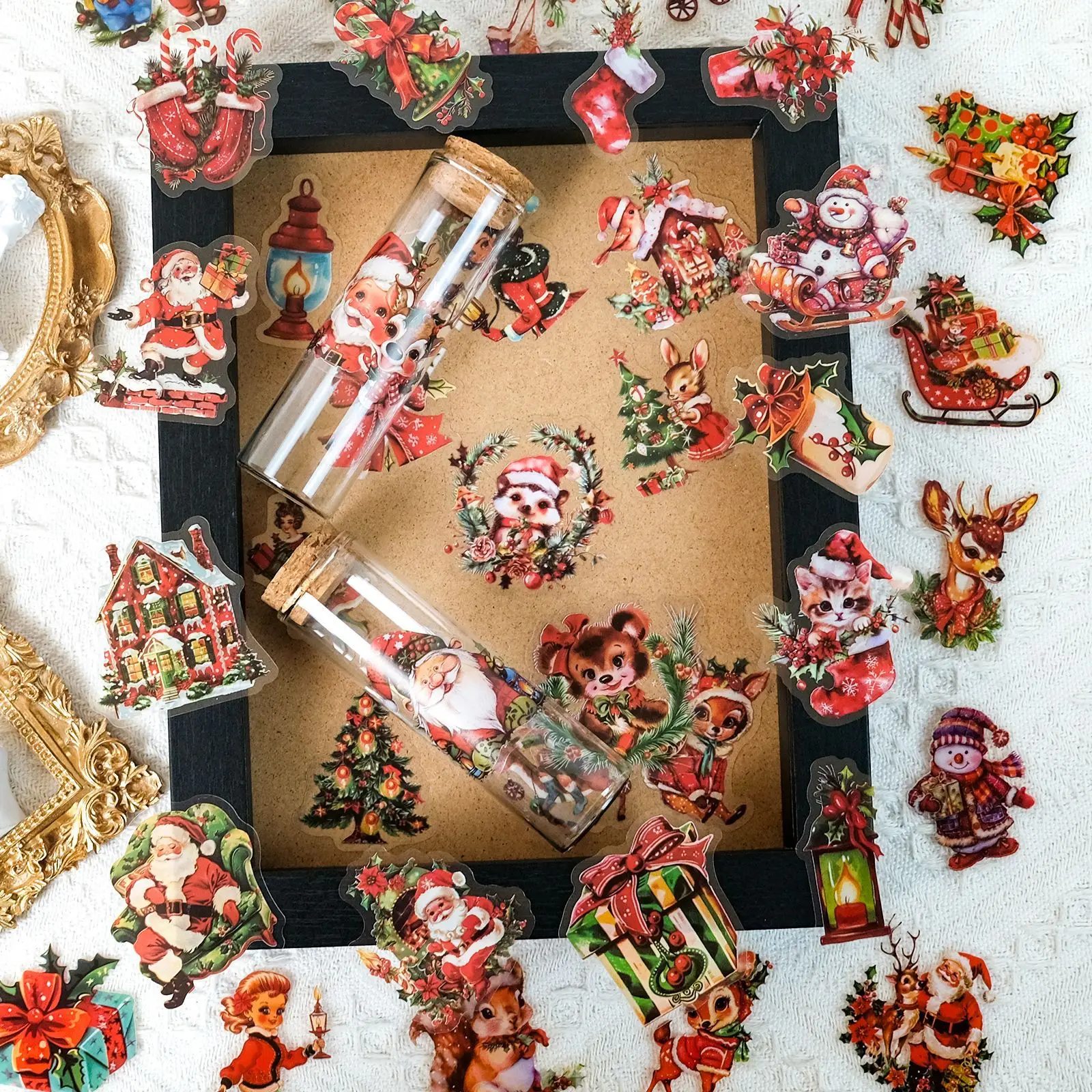 50 PET Christmas Santa Claus themed transparent stickers for party decoration, doors and windows, refrigerator stickers 2025