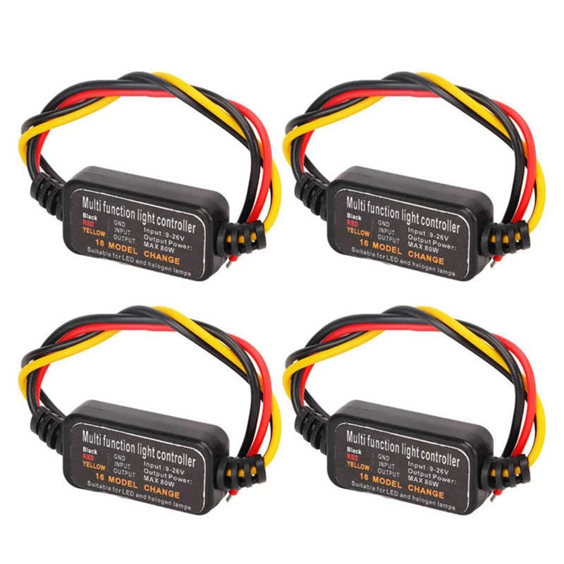 4Pcs 16 Modes Adjustable LED Brake Light Flasher Strobe Controller Universal For Car Motorcycle Replacement