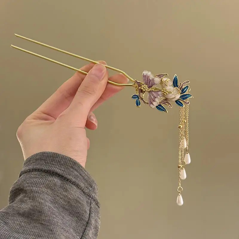 قطعة واحدة من دبوس الشعر المينا على شكل فراشة للنساء - إكسسوار شعر Bu Yao عالي الجودة لـ Hanfu #4