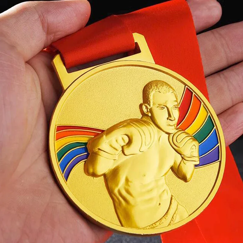 Custom Metal Alloy Boxing Medal, Martial Arts Taekwondo Reward Fighting Sanda Sports Meeting Match Home Decoration Creative, 1Pc