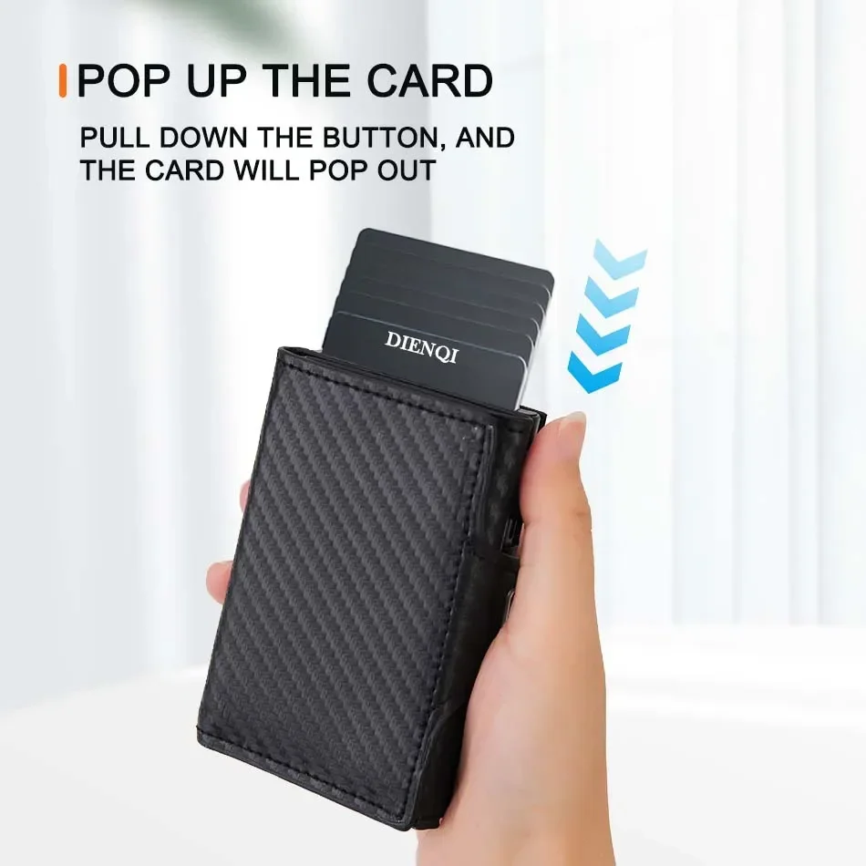 RFID-blockierende Pop-Up-Geldbörse für Herren, automatischer Pop-Up-Kreditkartenhalter mit Reißverschluss-Münzfach, Bifold-Geldbörse für den täglichen Gebrauch. – Detail 3
