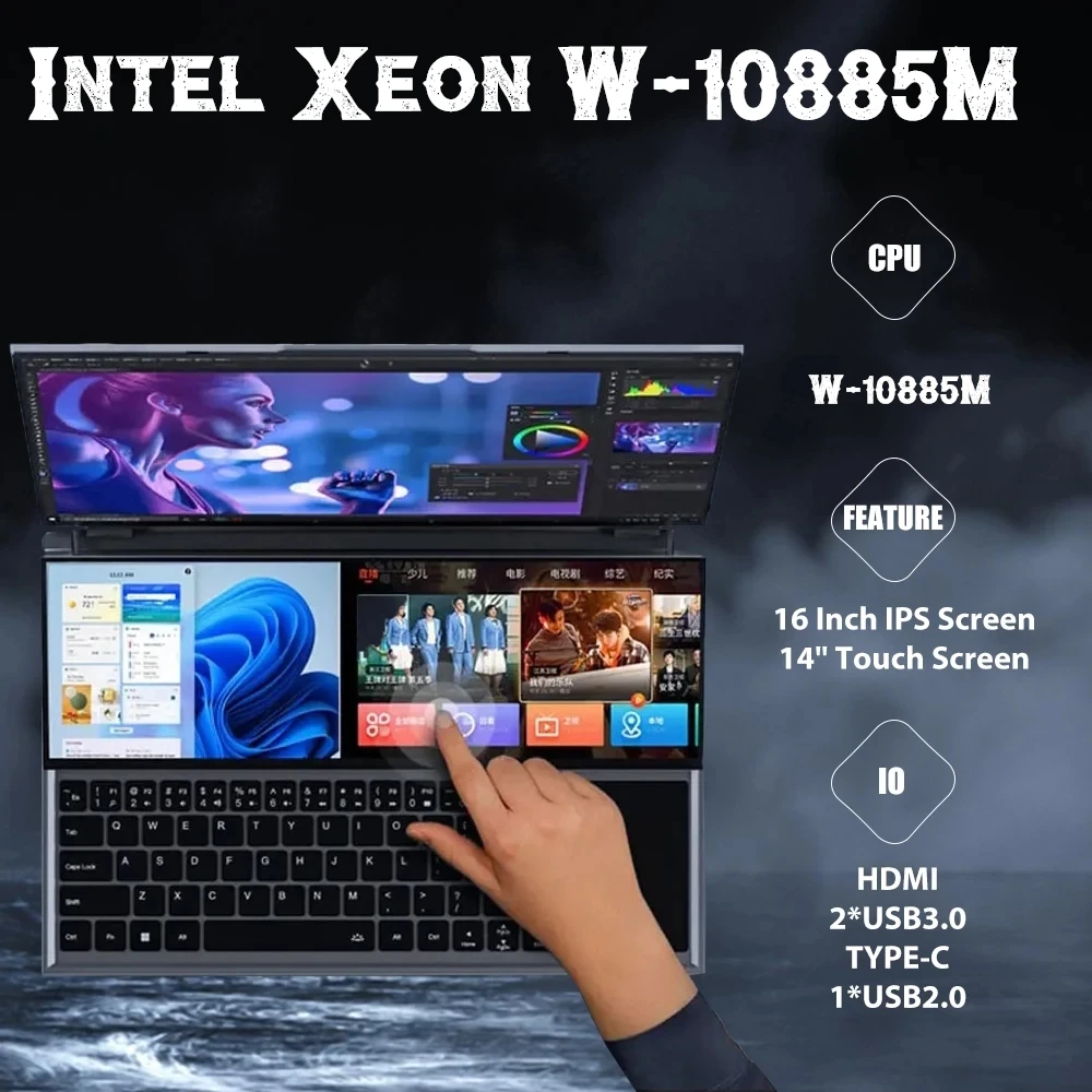 Intel Xeon W-10885M  Dual Screen Laptop 16 Inch (14 Inch Touch Screen) Gaming Laptop Notebook Computer DDR4 Windows 10 11 Pro