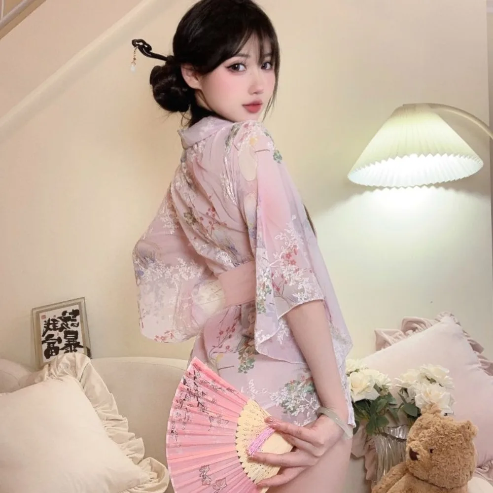 Japanischer Kimono mit V-Ausschnitt, sexy Dating-Robe, 2025, neues bedrucktes Nachthemd, Bademantel, Pyjama, Damen-Fantasie-Kostüme, Dessous