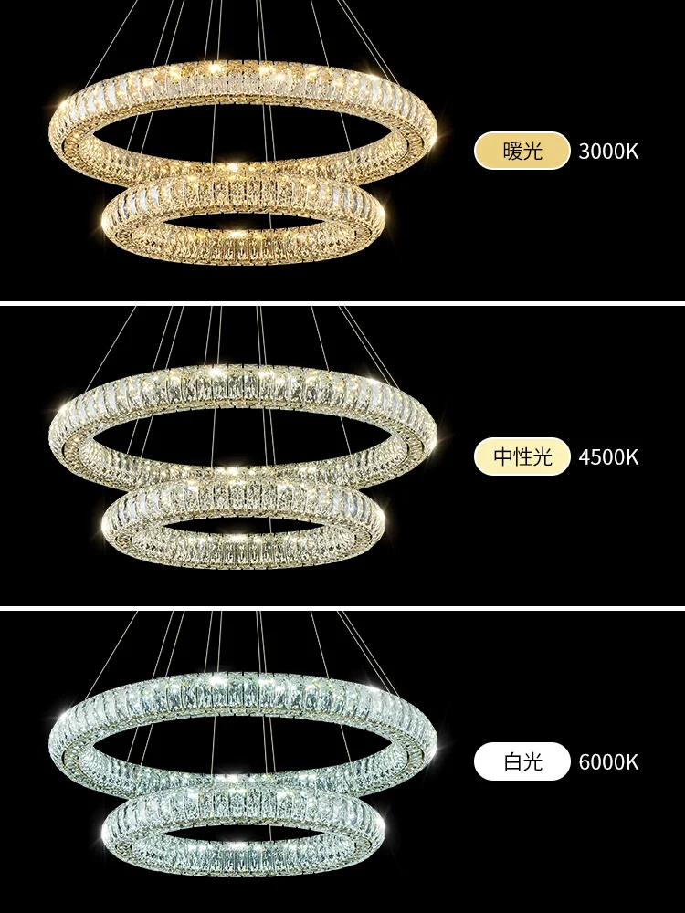 Round Ring Crystal Chandelier Modern Luxury Living Room Lamp Designer Round Crystal Hanging Lamp Restaurant Lighting Fixtures