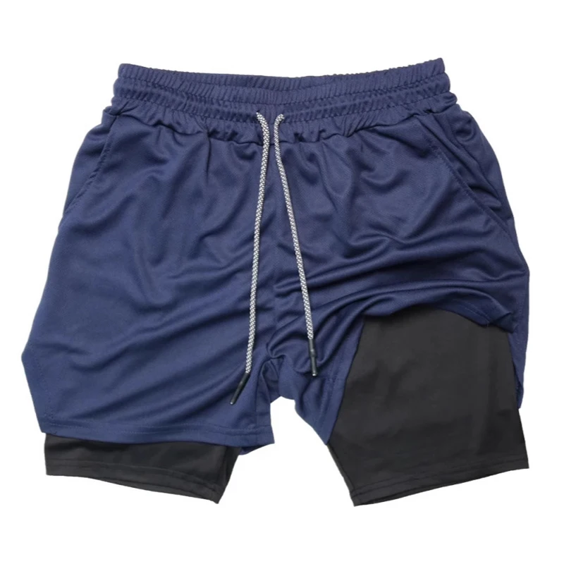 2026Men's Double Layer Fitness Shorts Men Fitness Gym Training 2 in 1 Sports Shorts Quick Dry Workout Jogging Double Deck Summer