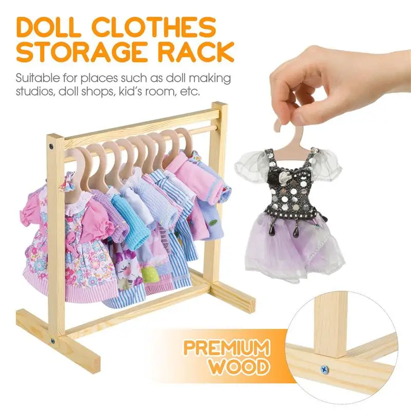 Wooden Dolls Clothes Holder Wooden Coat Holder Garment Holder Mini Clothes Hanging Rack Clothes Organizer