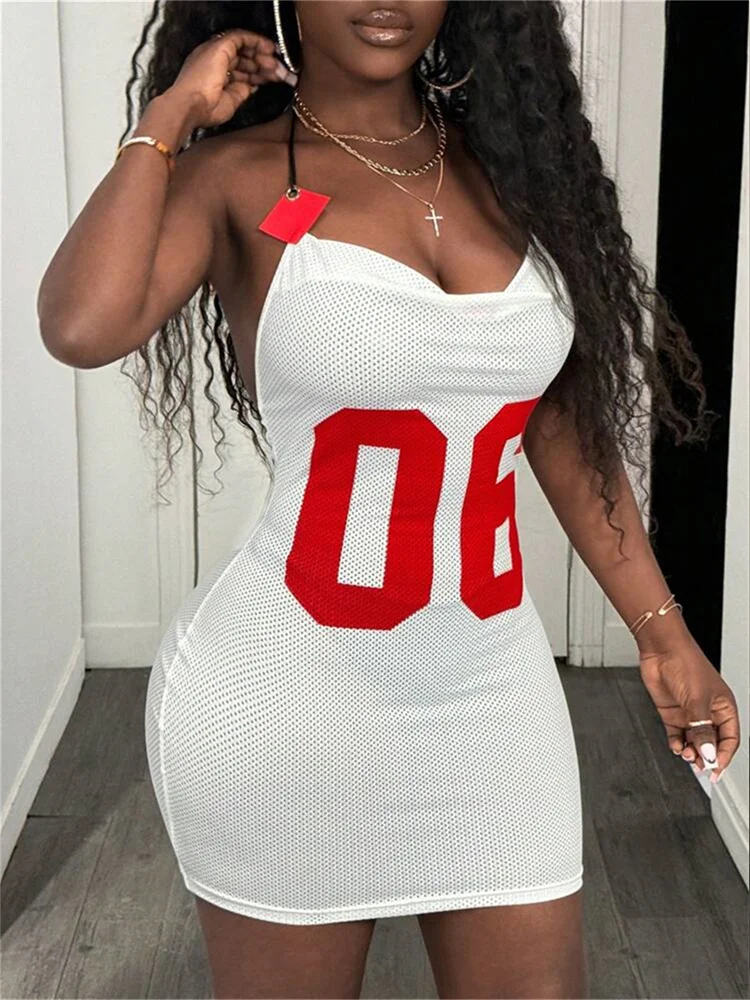 Weird Puss Rückenfreies, superkurzes Kleid für Damen, Digitaldruck, rückenfrei, tiefer Ausschnitt, Neckholder-Verband, Sommertrend, sexy Mitternachts-Bodycon