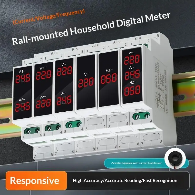 1Pc Digital Three Phase Meter With Modular Design And LED Display For Voltage Current Frequency Monitoring In Electrical System
